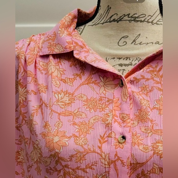 Billabong Day After Day boho crinkle long sleeve  size S/8 - pink and orange - Picture 4 of 10